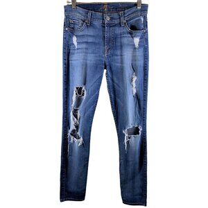 7FAMK The Ankle Skinny Distressed Destroyed Medium Wash Jeans Size 27